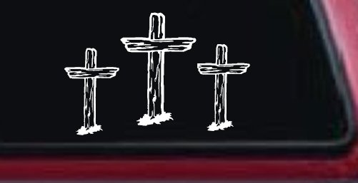 3 Rugged Crosses Christian Car or Truck Window Decal Sticker (White)