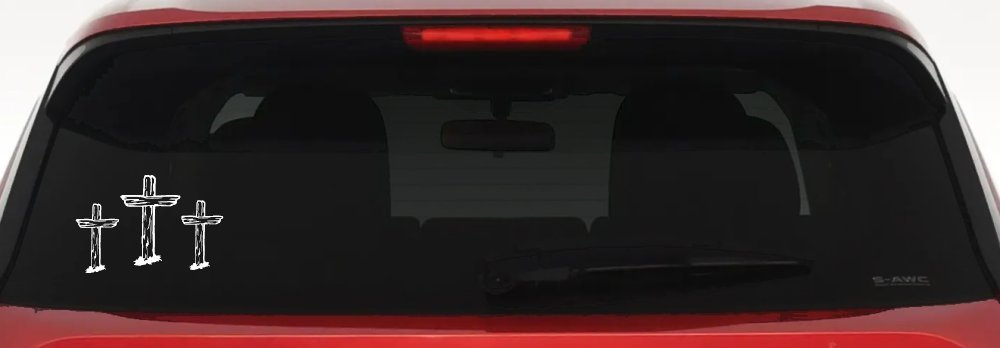 3 Rugged Crosses Christian Car or Truck Window Decal Sticker (White)
