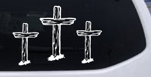 3 Rugged Crosses Christian Car or Truck Window Decal Sticker (White)