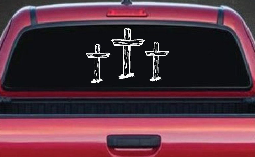 3 Rugged Crosses Christian Car or Truck Window Decal Sticker (White)