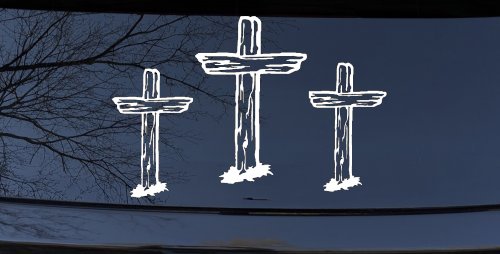 3 Rugged Crosses Christian Car or Truck Window Decal Sticker (White)