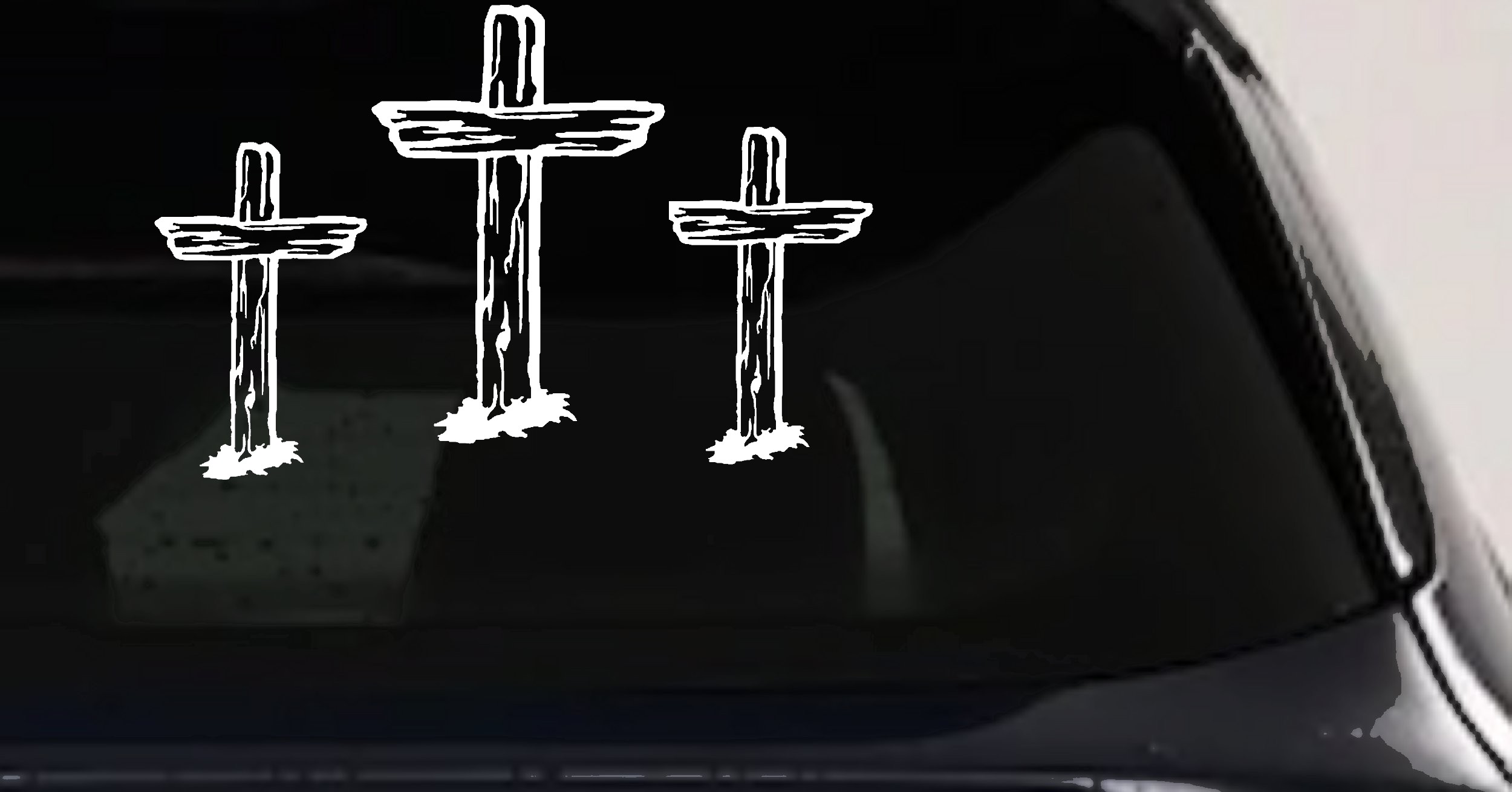 3 Rugged Crosses Christian Car or Truck Window Vinyl Decal Sticker (White)