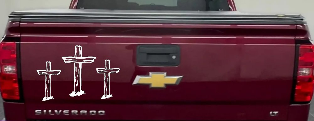 3 Rugged Crosses Christian Car or Truck Window Vinyl Decal Sticker (White)