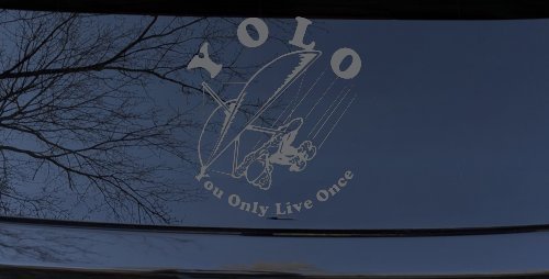 YOLO You Only Live Once Hang glider Car or Truck Window Decal Sticker (Silver)