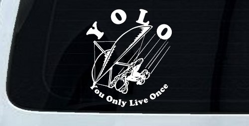 YOLO You Only Live Once Hang glider Car or Truck Window Decal Sticker (White)