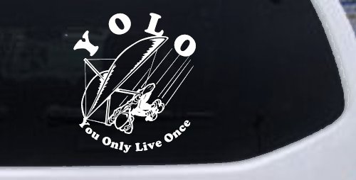 YOLO You Only Live Once Hang glider Car or Truck Window Vinyl Decal Sticker (White)