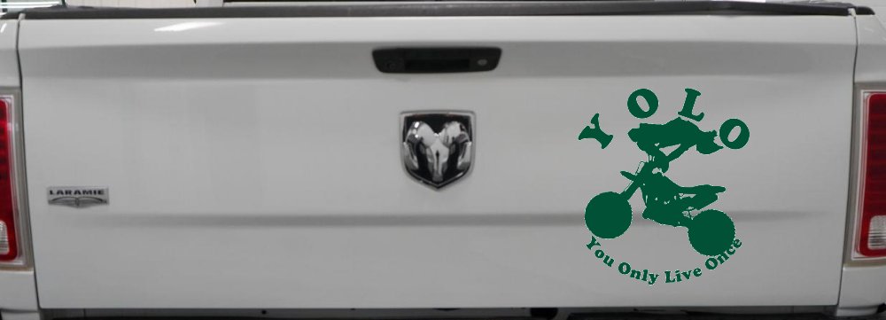 YOLO You Only Live Once Dirt Bike Trick Car or Truck Window Decal Sticker (Dark Green)