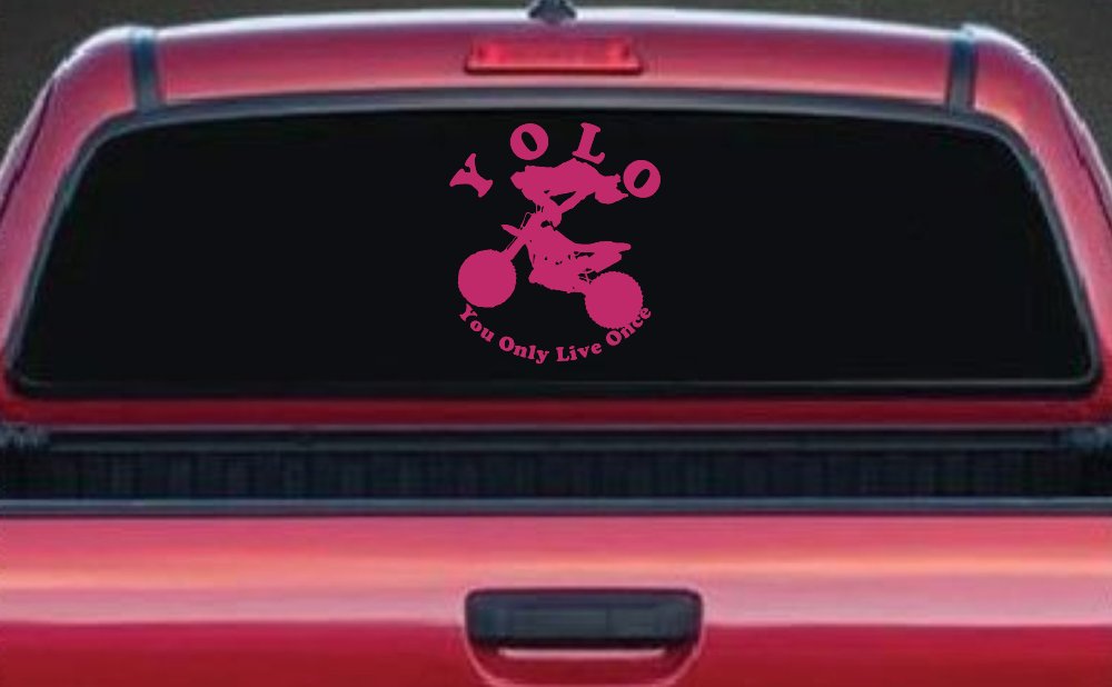 YOLO You Only Live Once Dirt Bike Trick Car or Truck Window Decal Sticker (Hot Pink)