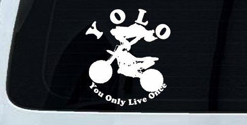 YOLO You Only Live Once Dirt Bike Trick Car or Truck Window Decal Sticker (White)