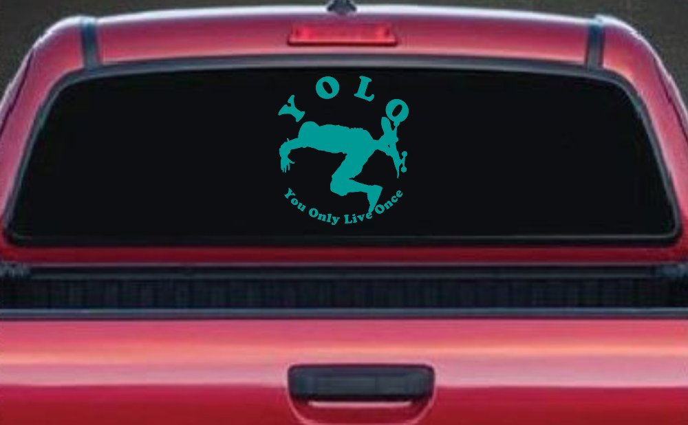 YOLO You Only Live Once Skateboard Car or Truck Window Decal Sticker (Turquoise)
