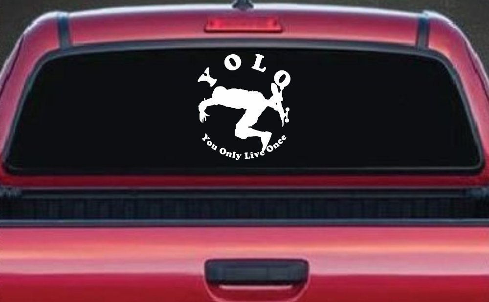 YOLO You Only Live Once Skateboard Car or Truck Window Vinyl Decal Sticker (White)