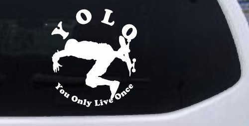 YOLO You Only Live Once Skateboard Car or Truck Window Vinyl Decal Sticker (White)
