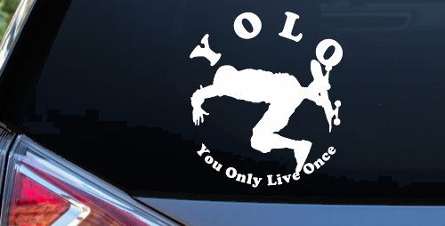 YOLO You Only Live Once Skateboard Car or Truck Window Decal Sticker (White)