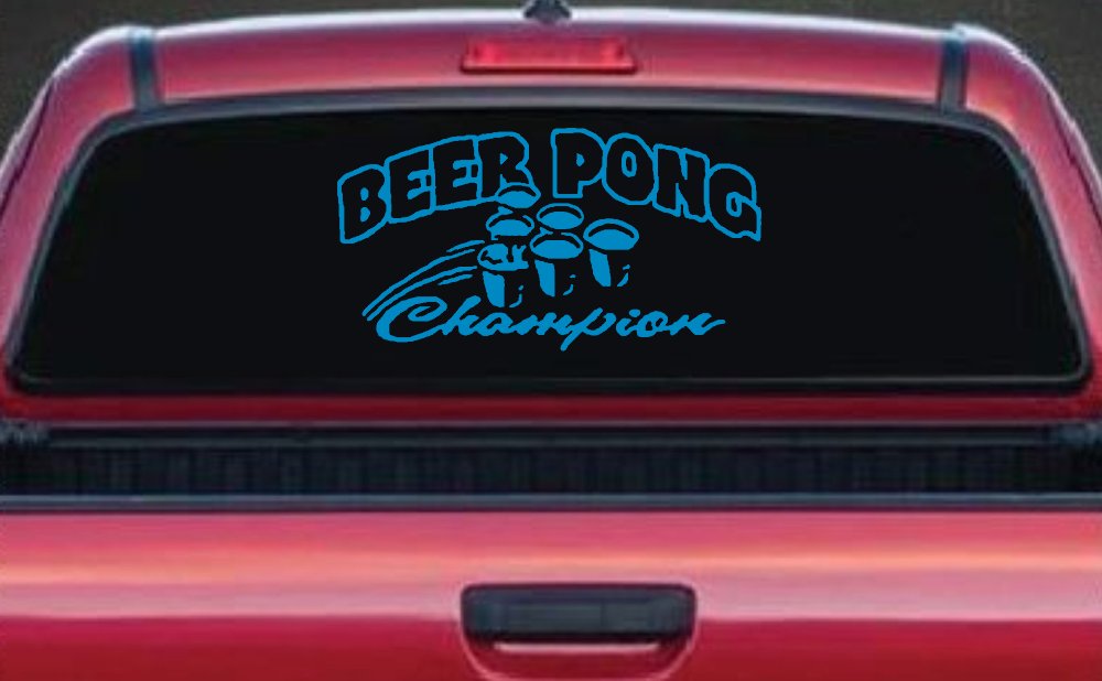 Beer Pong Champion Drinking Party Car or Truck Window Decal Sticker (Blue)