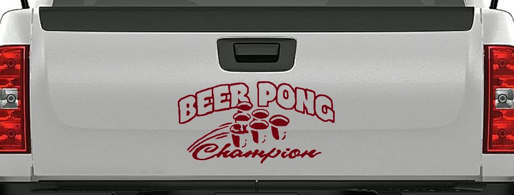 Beer Pong Champion Drinking Party Car or Truck Window Decal Sticker (Burgundy)