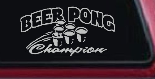 Beer Pong Champion Drinking Party Car or Truck Window Decal Sticker (Light Gray)