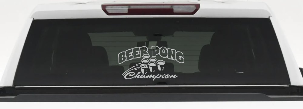Beer Pong Champion Drinking Party Car or Truck Window Decal Sticker (Light Gray)