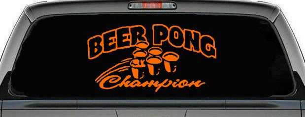 Beer Pong Champion Drinking Party Car or Truck Window Decal Sticker (Orange)