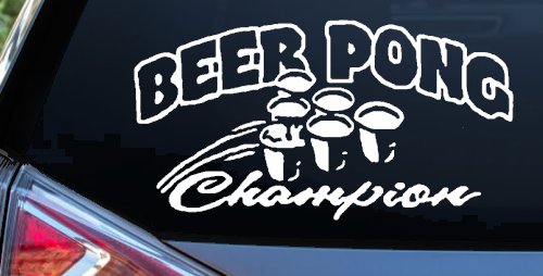 Beer Pong Champion Drinking Party Car or Truck Window Decal Sticker (White)