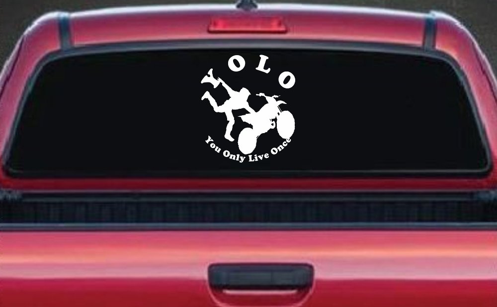 YOLO You Only Live Once Freestyle Moto X Sports Car or Truck Window Decal Sticker (White)