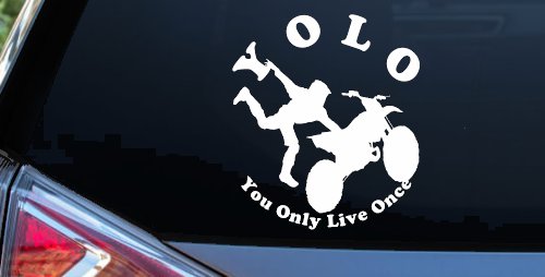 YOLO You Only Live Once Freestyle Moto X Sports Car or Truck Window Vinyl Decal Sticker (White)