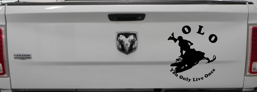 YOLO You Only Live Once Snowmobile Sports Car or Truck Window Vinyl Decal Sticker (Black)