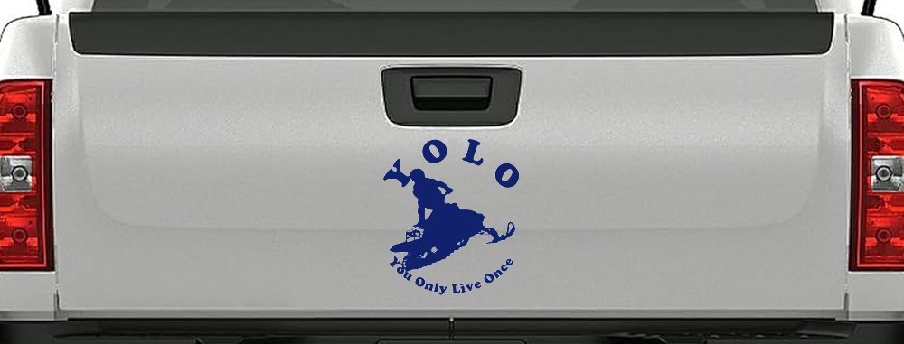 YOLO You Only Live Once Snowmobile Sports Car or Truck Window Decal Sticker (Navy)