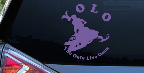YOLO You Only Live Once Snowmobile Sports Car or Truck Window Decal Sticker (Purple)
