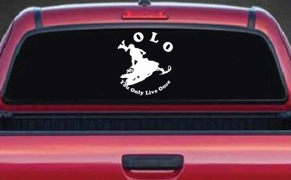 YOLO You Only Live Once Snowmobile Sports Car or Truck Window Decal Sticker (White)