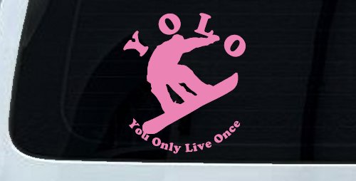 YOLO You Only Live Once Snowboarding solid Sports Car or Truck Window Decal Sticker (Pink)