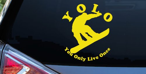 YOLO You Only Live Once Snowboarding solid Sports Car or Truck Window Vinyl Decal Sticker (Yellow)