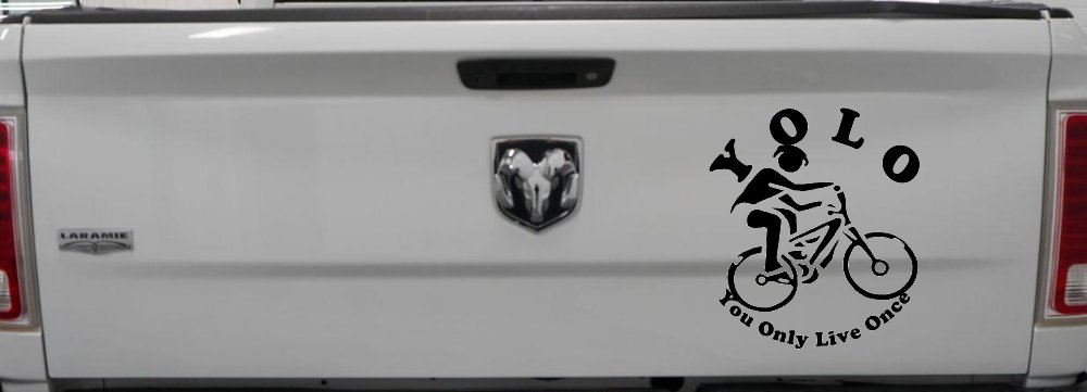 YOLO You Only Live Once Mountain Biker Sports Car or Truck Window Decal Sticker (Black)