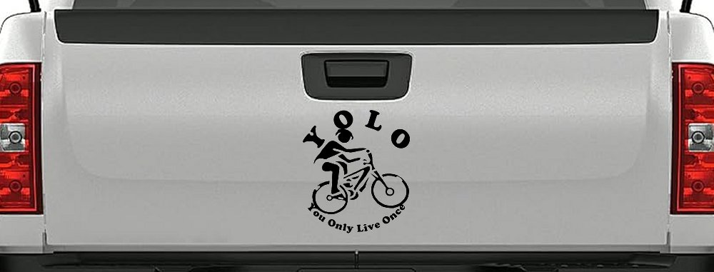 YOLO You Only Live Once Mountain Biker Sports Car or Truck Window Decal Sticker (Black)