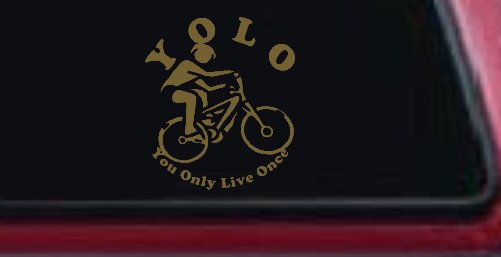 YOLO You Only Live Once Mountain Biker Sports Car or Truck Window Decal Sticker