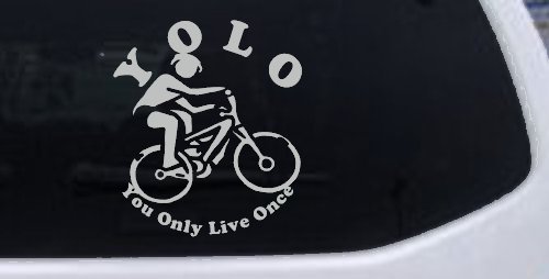 YOLO You Only Live Once Mountain Biker Sports Car or Truck Window Decal Sticker