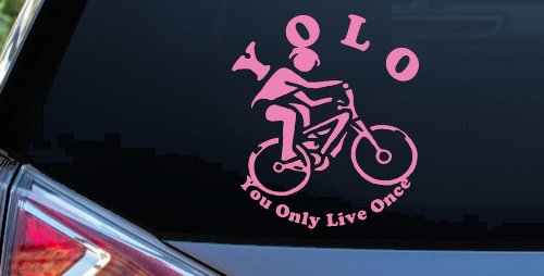 YOLO You Only Live Once Mountain Biker Sports Car or Truck Window Decal Sticker
