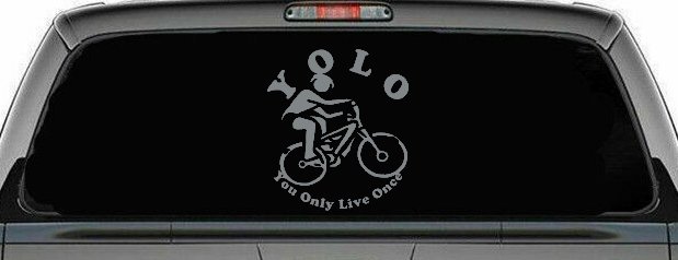YOLO You Only Live Once Mountain Biker Sports Car or Truck Window Decal Sticker (Telegrey)