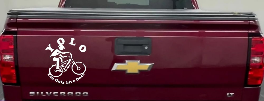 YOLO You Only Live Once Mountain Biker Sports Car or Truck Window Vinyl Decal Sticker (White)
