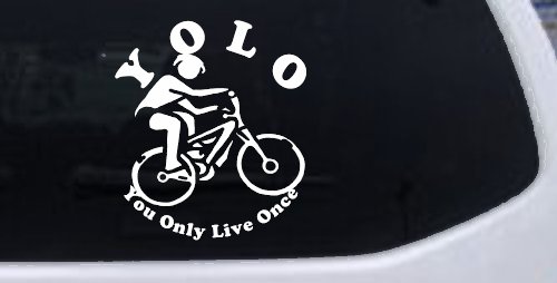 YOLO You Only Live Once Mountain Biker Sports Car or Truck Window Decal Sticker