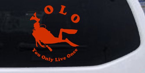 YOLO You Only Live Once Skuba Diving Sports Car or Truck Window Decal Sticker (Orange Red)