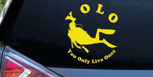 YOLO You Only Live Once Skuba Diving Sports Car or Truck Window Vinyl Decal Sticker (Yellow)