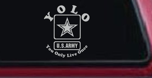 YOLO You Only Live Once Army Military Car or Truck Window Decal Sticker (Light Gray)