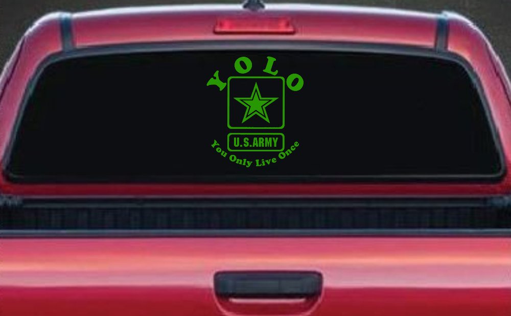 YOLO You Only Live Once Army Military Car or Truck Window Decal Sticker (Lime)