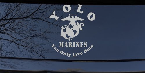 YOLO You Only Live Once Marines Military Car or Truck Window Decal Sticker (Light Gray)