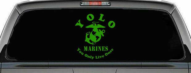 YOLO You Only Live Once Marines Military Car or Truck Window Decal Sticker (Lime)