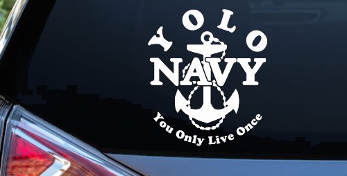 YOLO You Only Live Once Navy Military Car or Truck Window Decal Sticker (White)