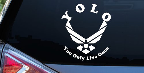 YOLO You Only Live Once Air Force Military Car or Truck Window Vinyl Decal Sticker (White)