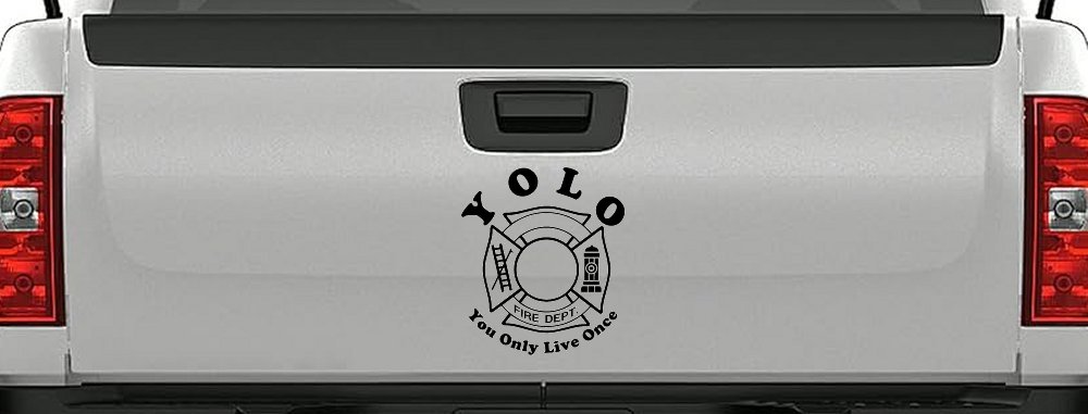 YOLO You Only Live Once Fire Fighter Car or Truck Window Decal Sticker (Black)