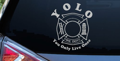 YOLO You Only Live Once Fire Fighter Car or Truck Window Decal Sticker (Light Gray)