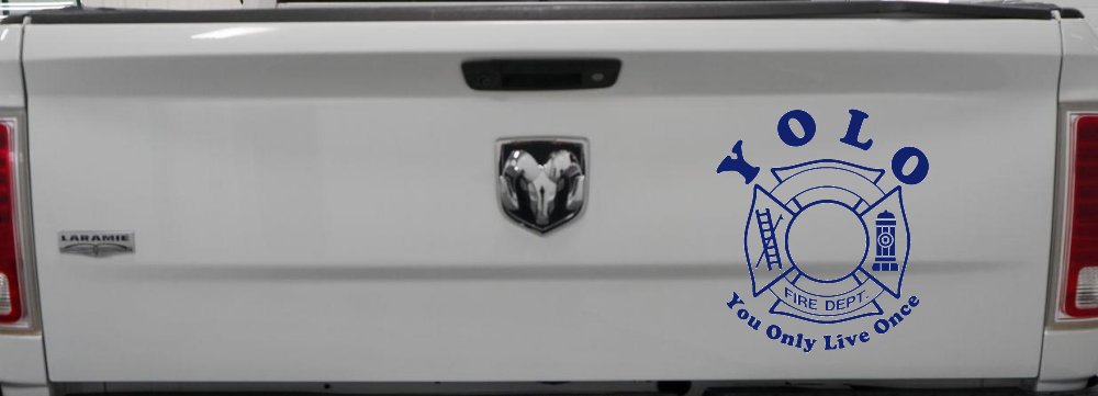 YOLO You Only Live Once Fire Fighter Car or Truck Window Vinyl Decal Sticker (Navy)